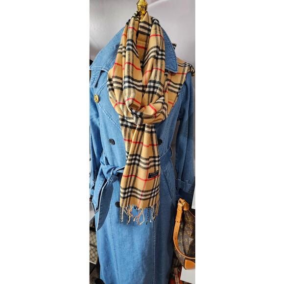 BURBERRYs of London 100% Lambswool BEIGE Scarf Shawl Nova Check Vintage (Longer) - Picture 2 of 9